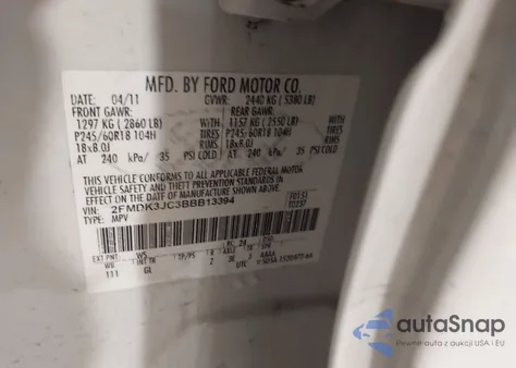 2011 Ford Edge Sel из США, поврежденный, VIN 2FMDK3JC3BBB13394